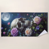 Maanverlichte Rozen Schedel Strandlaken (Voorkant)