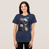 Maanverlichte Rozen Schedel Tri-Blend Shirt (Voorkant volledig)