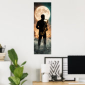 Maanverlichte Saxofoon Droom in Chaos Poster (Thuiskantoor)