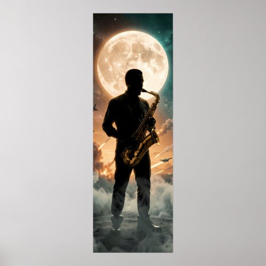 Maanverlichte Saxofoon Droom in Chaos Poster (Voorkant)