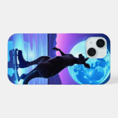 Maanverlichte Schaatsende Kangoeroe iPhone 15 Case (Achterkant horizontaal)