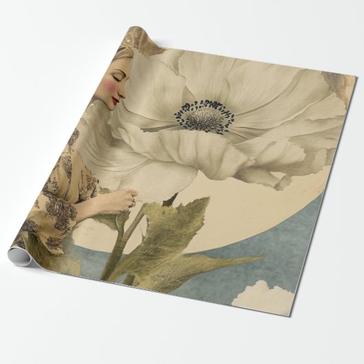 Maanverlichte schoonheid - Vrouw met witte bloem e Cadeaupapier (Uitgerold)