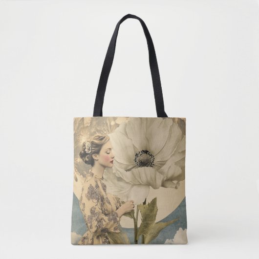Maanverlichte schoonheid - Vrouw met witte bloem e Tote Bag (Voorkant)