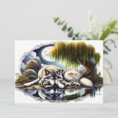 Maanverlichte sereniteit een sluimerende wolf bedankkaart (Staand voorkant)