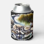 Maanverlichte sereniteit een sluimerende wolf blikjeskoeler (Blikje Voorkant)