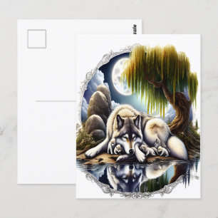 Maanverlichte sereniteit een sluimerende wolf briefkaart