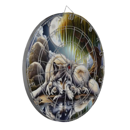 Maanverlichte sereniteit een sluimerende wolf dartbord (Voorkant Links)
