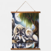 Maanverlichte sereniteit een sluimerende wolf hangend wandkleed (Voorkant)