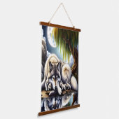 Maanverlichte sereniteit een sluimerende wolf hangend wandkleed (Gebogen)