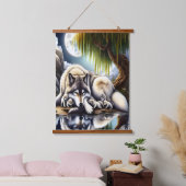 Maanverlichte sereniteit een sluimerende wolf hangend wandkleed (Slaapkamer)