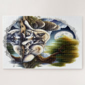 Maanverlichte sereniteit een sluimerende wolf legpuzzel (Horizontaal)