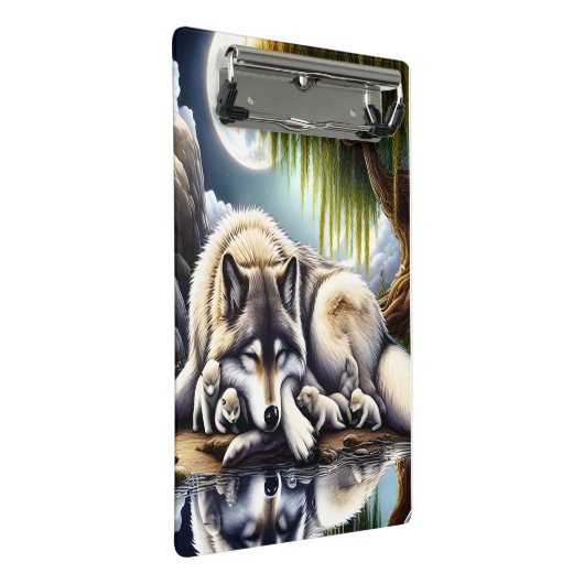 Maanverlichte sereniteit een sluimerende wolf mini klembord (Schuin)