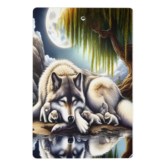 Maanverlichte sereniteit een sluimerende wolf mini klembord (Achterkant)