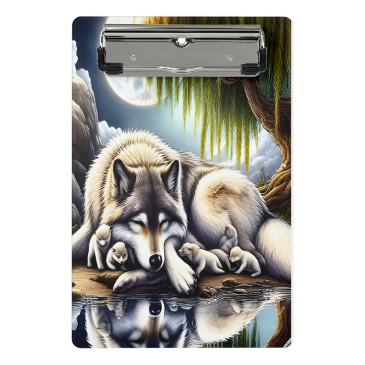 Maanverlichte sereniteit een sluimerende wolf mini klembord (Voorkant)