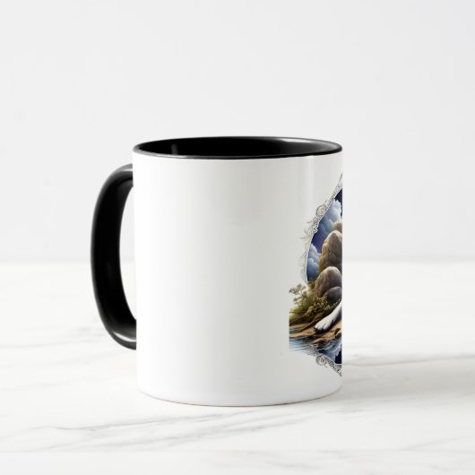 Maanverlichte sereniteit een sluimerende wolf mok (Voorkant links)