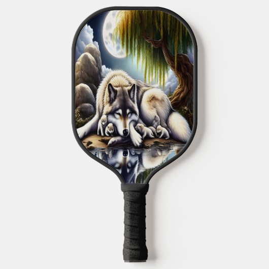 Maanverlichte sereniteit een sluimerende wolf pickleball paddle (Voorkant)