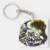 Maanverlichte sereniteit een sluimerende wolf sleutelhanger (Voorkant)