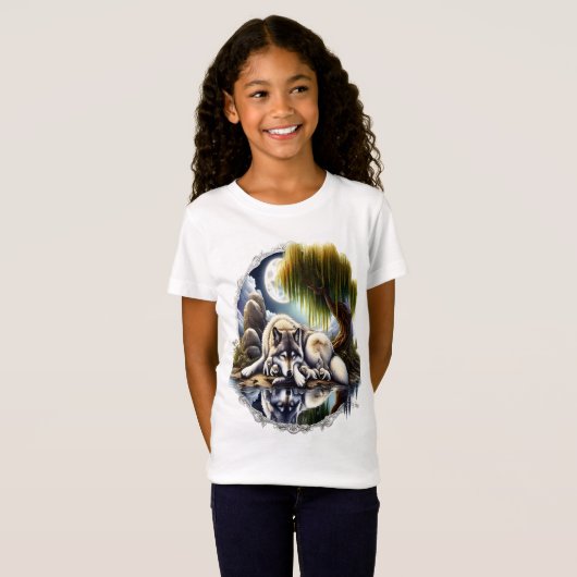 Maanverlichte sereniteit een sluimerende wolf t-shirt (Voorkant volledig)