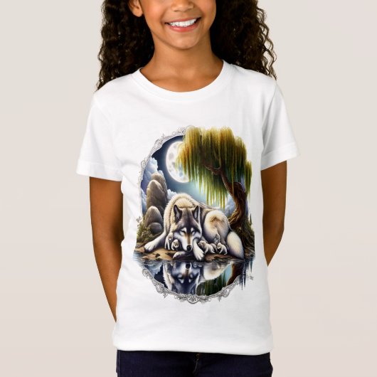 Maanverlichte sereniteit een sluimerende wolf t-shirt (Voorkant)