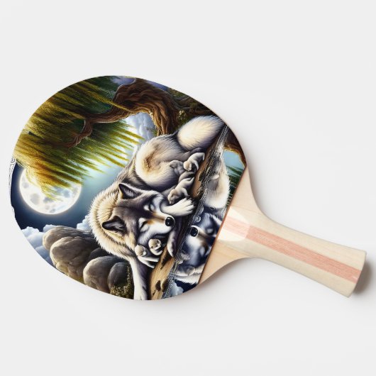 Maanverlichte sereniteit een sluimerende wolf tafeltennisbatje (Zijkant)