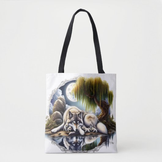 Maanverlichte sereniteit een sluimerende wolf tote bag (Voorkant)