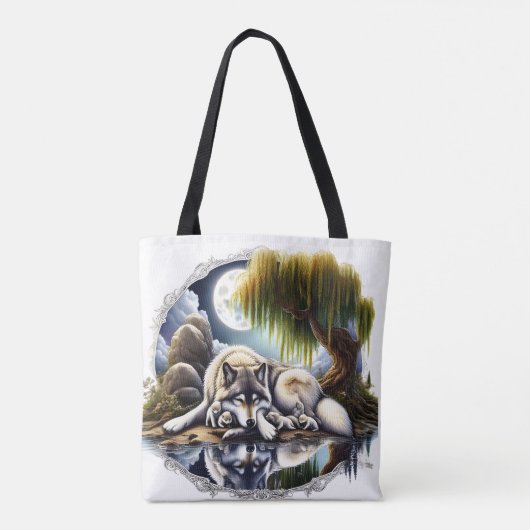 Maanverlichte sereniteit een sluimerende wolf tote bag (Achterkant)