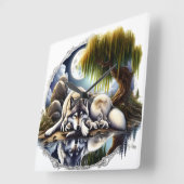 Maanverlichte sereniteit een sluimerende wolf vierkante klok (Hoek)