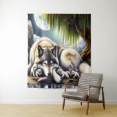 Maanverlichte sereniteit een sluimerende wolf wandkleed (In situ)