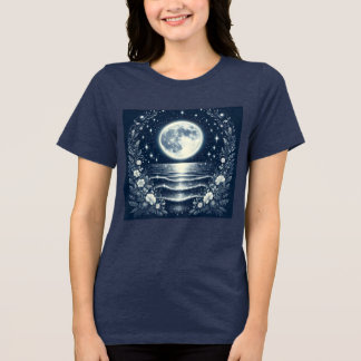 maanverlichte sereniteit | Elegante Bloemen & Ocea Tri-Blend Shirt