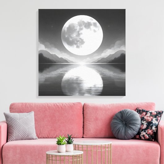 Maanverlichte sereniteit: majestueuze nachtwateren canvas afdruk (Insitu (Woonkamer))