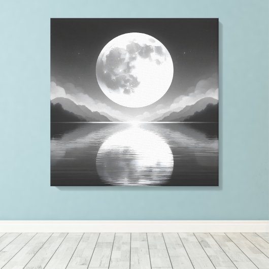 Maanverlichte sereniteit: majestueuze nachtwateren canvas afdruk (Insitu (Houten vloer))