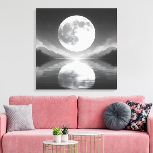Maanverlichte sereniteit: majestueuze nachtwateren canvas afdruk (Insitu (Woonkamer))