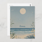 Maanverlichte sereniteit: Pastel Beach Landscape D Briefkaart (Voorkant / Achterkant)