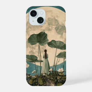 Maanverlichte Sereniteit – Vintage Lotus Scene iPhone 15 Case
