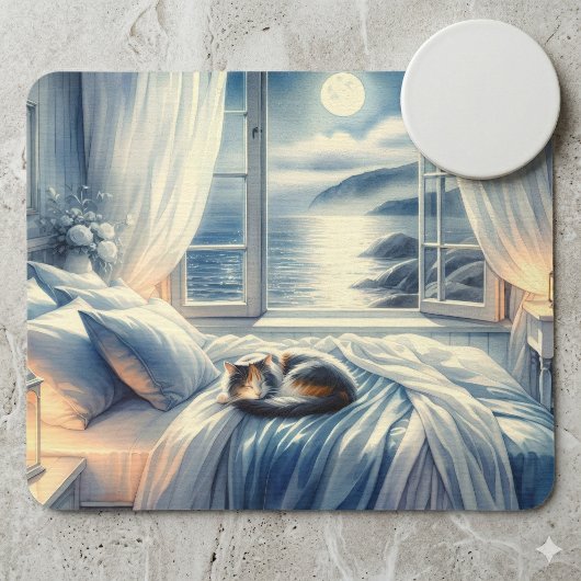 Maanverlichte slaapkamer aan de kust met slapende muismat