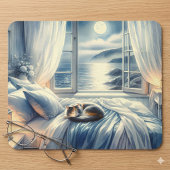 Maanverlichte slaapkamer aan de kust met slapende muismat