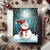 Maanverlichte Sneeuwman Magie in Betoverd Winter W Kaart