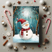 Maanverlichte Sneeuwman Magie in Betoverd Winter W Kaart