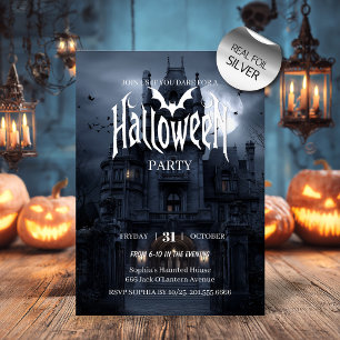 Maanverlichte Spukhuis – Mysterieus Halloween Fees Folie Uitnodiging
