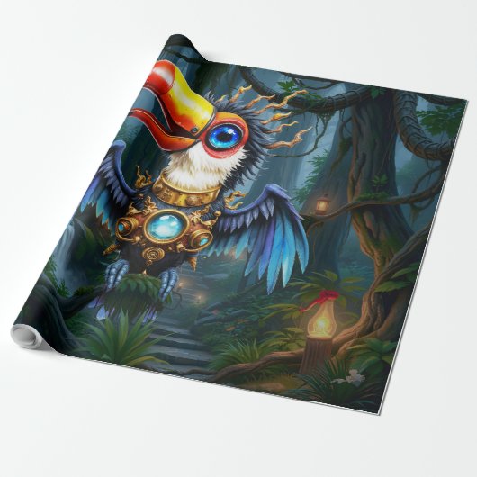 Maanverlichte Steampunk Toekan.  Cadeaupapier (Uitgerold)
