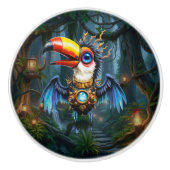 Maanverlichte Steampunk Toekan. Keramische Knop (Voorkant)