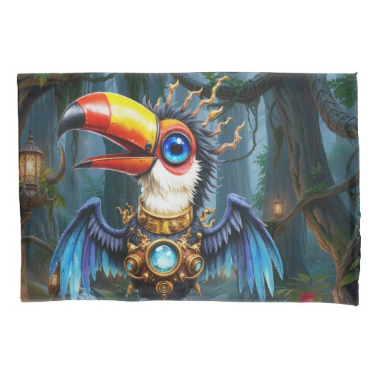 Maanverlichte Steampunk Toekan. Kussensloop (Voorkant)