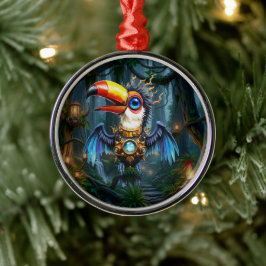 Maanverlichte Steampunk Toekan. Metalen Ornament