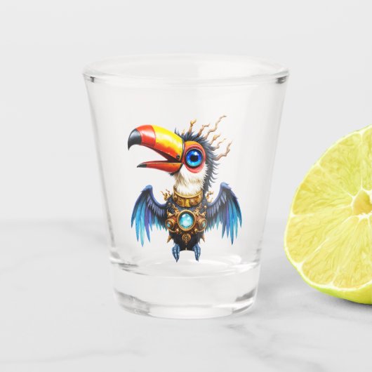 Maanverlichte Steampunk Toekan.  Shot Glas (Voorkant)