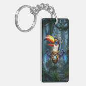 Maanverlichte Steampunk Toekan.  Sleutelhanger (Voorkant Links)