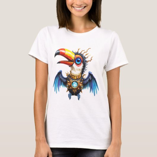 Maanverlichte Steampunk Toekan. T-shirt (Voorkant)