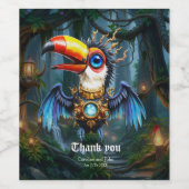 Maanverlichte Steampunk Toekan. Wijn Etiket (Enkel label)