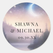 Maanverlichte Ster Bergmeer Fantasie Elegante Brui Ronde Sticker (Voorkant)