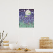 Maanverlichte sterren, maanmotten, slakken en iris poster (Keuken)