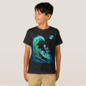 Maanverlichte Surfende Border Collie Kinderen T-shirt (Voorkant volledig)